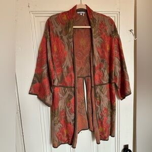 Peruvian Connection floral tapestry knit kimono jacket size M Pima cotton nwot